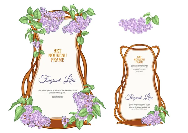 Étiquette, cadre décoratif, bordure de fleurs lilas. Élément de conception. — Image vectorielle