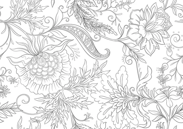 Flores de fantasía en estilo retro, vintage, bordado jacobeo. — Vector de stock