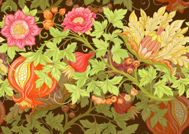 Fantezi çiçekleri retro, vintage, jacobean nakış tarzı.