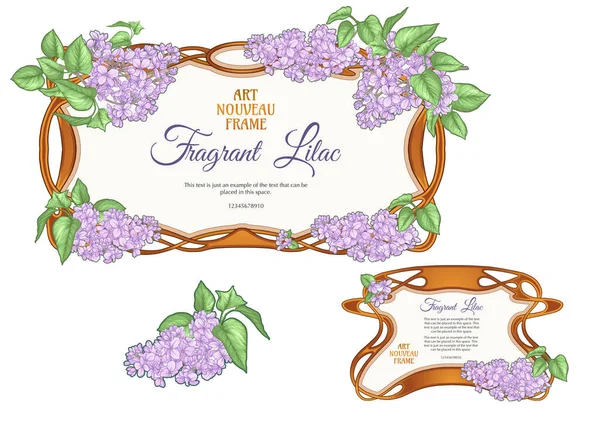 Étiquette, cadre décoratif, bordure de fleurs lilas. Élément de conception. — Image vectorielle