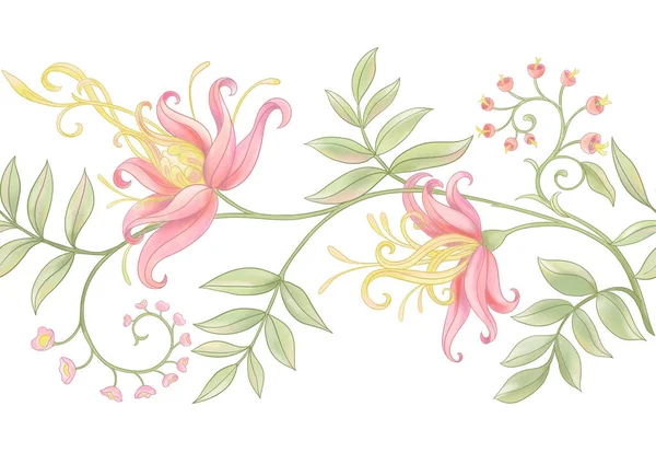 Herlioza flores decorativas y hojas en estilo art nouveau — Vector de stock
