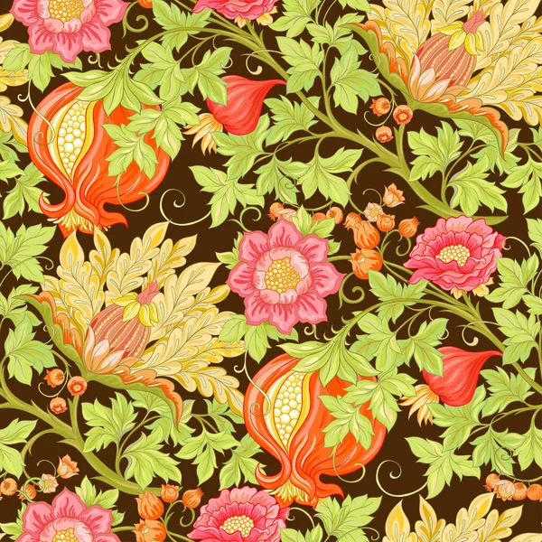 Fleurs fantastiques dans le style rétro, vintage, broderie jacobean. — Image vectorielle
