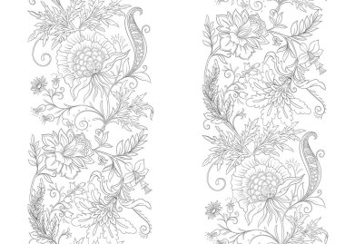 Fantezi çiçekleri retro, vintage, jacobean nakış tarzı.