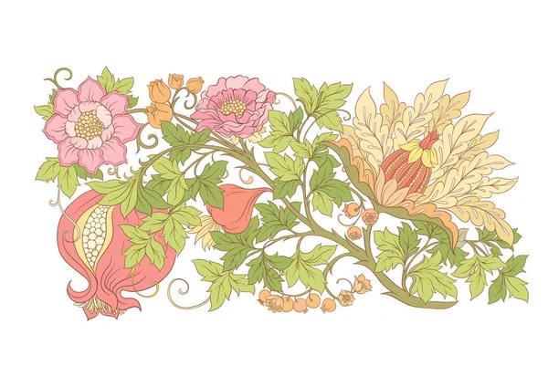 Flores de fantasía en estilo retro, vintage, bordado jacobeo. — Vector de stock