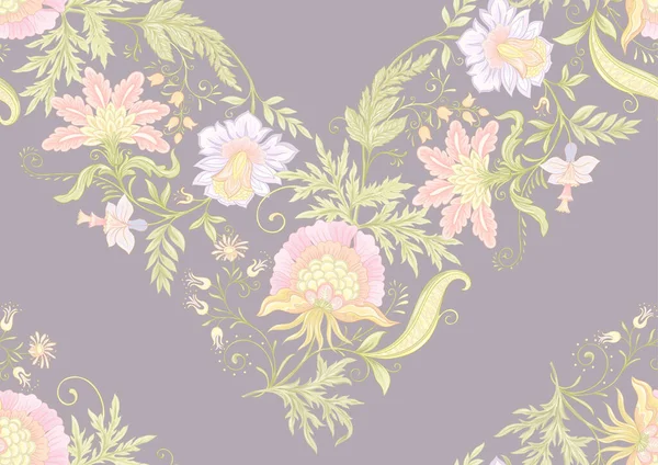 Flores de fantasia em retro, vintage, estilo bordado de jacobean. — Vetor de Stock