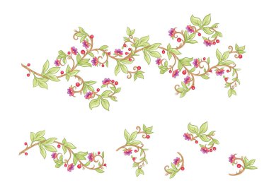 Dekoratif çiçekler ve yapraklar sanat tarzında yeni moda, eski, eski, eski tarz