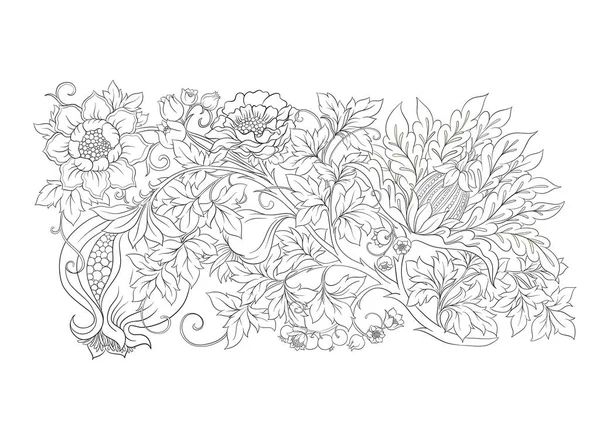 Flores de fantasía en estilo retro, vintage, bordado jacobeo. — Vector de stock