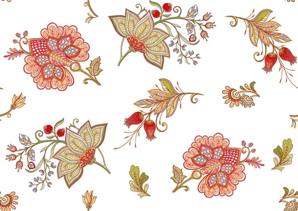 Patrón sin costuras con flores ornamentales estilizadas en estilo retro, vintage. — Vector de stock