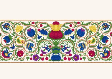 Fantezi çiçekleri eski, eski, nakış tarzı.