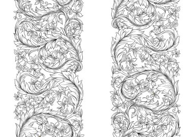 Dekoratif çiçekler ve yapraklar sanat tarzında yeni moda, eski, eski, eski tarz. 