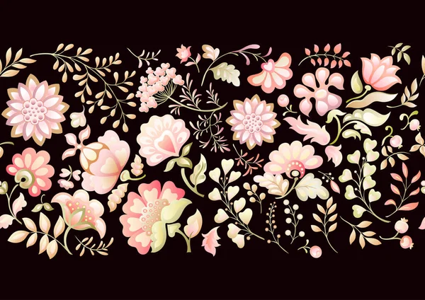 Muchas flores de fantasía diferentes. Millefleurs diseño floral de moda — Vector de stock