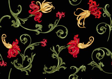 Klasik lüks, eski moda kraliyet barok, zambaklı tarihi süs.