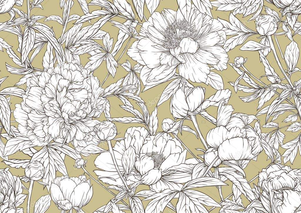 Peonies flowers. Seamless pattern, background. 