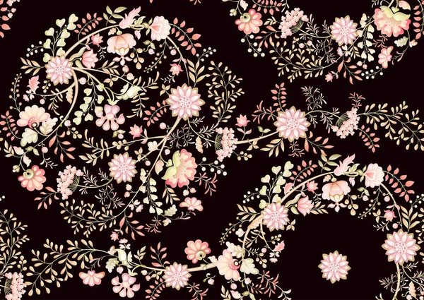 Muchas flores de fantasía diferentes. Millefleurs diseño floral de moda — Archivo Imágenes Vectoriales