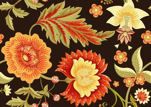 レトロでヴィンテージスタイルの装飾花とシームレスなパターン. — ストックベクタ