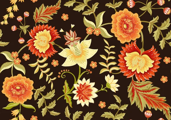 Patrón sin costuras con flores ornamentales estilizadas en estilo retro, vintage. — Vector de stock