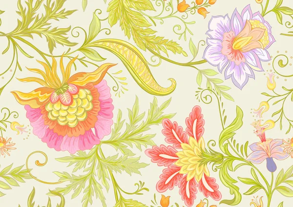 レトロ、ヴィンテージ、ジャコビアン刺繍スタイルの幻想的な花. — ストックベクタ