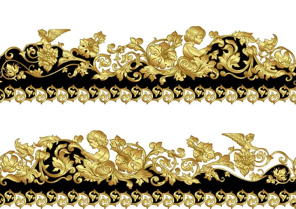 바다없는 무늬, 바로크의 배경, 로코코, 빅토리아 시대의 르네상스 양식. — 스톡 벡터