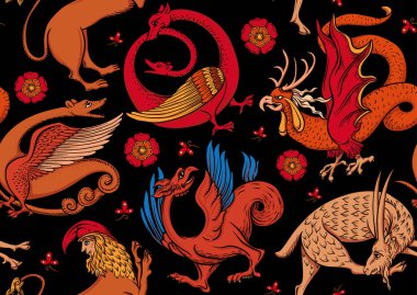 Ortaçağ mitolojisi hayvanları, illuminati el yazmaları.,