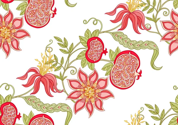 アールヌーボー様式の装飾的なザクロの果物と花。, — ストックベクタ