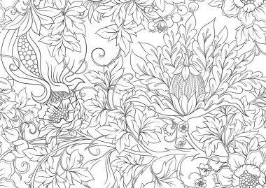 Fantezi çiçekleri retro, vintage, jacobean nakış tarzı. 