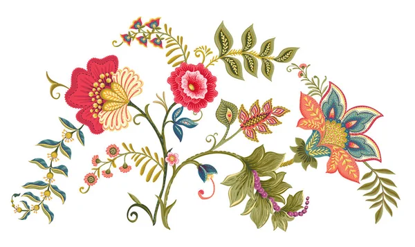 Fantasie bloemen in retro, vintage, jacobese borduurstijl. — Stockvector