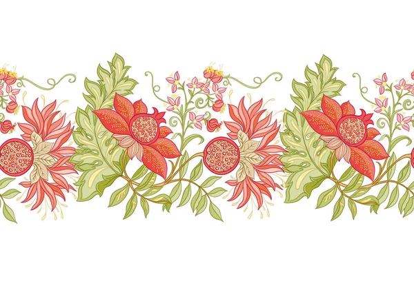 Frutas y flores decorativas de granada en estilo art nouveau, — Archivo Imágenes Vectoriales