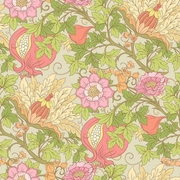 Flores de fantasía en estilo retro, vintage, bordado jacobeo. — Archivo Imágenes Vectoriales