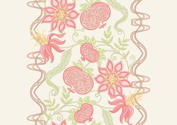 Frutas y flores decorativas de granada en estilo art nouveau, — Vector de stock