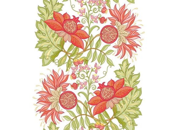 Frutas y flores decorativas de granada en estilo art nouveau, — Vector de stock