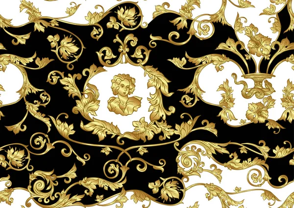 Nahtloses Muster, Hintergrund Im Barock, Rokoko, Viktorianisch, Renaissance-Stil. — Stockvektor