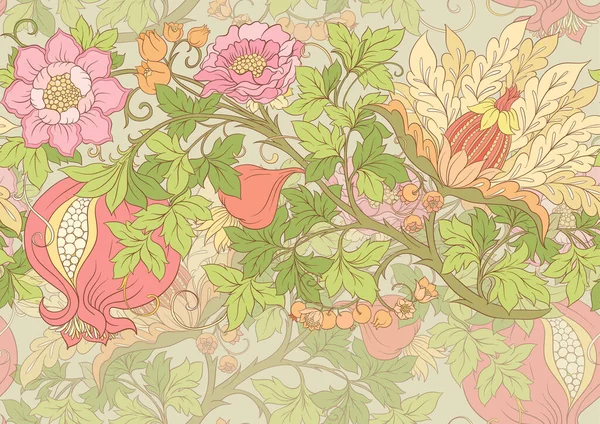 Flores de fantasía en estilo retro, vintage, bordado jacobeo. — Vector de stock