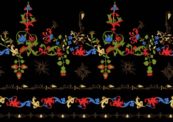 Bloemen vintage patroon. Middeleeuwse illuminatie manuscript inspiratie. — Stockvector