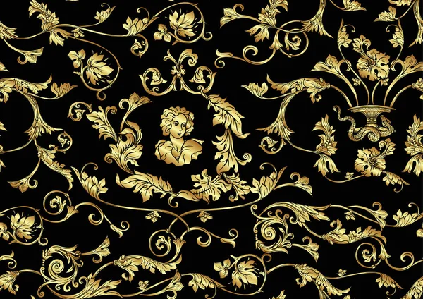 Seamless pattern, background In baroque, rococo, victorian, renaissance style. — Stock Vector