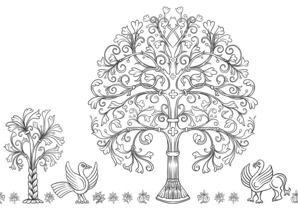 Byzantine traditional historical motifs of animals, birds, — Vector de stock