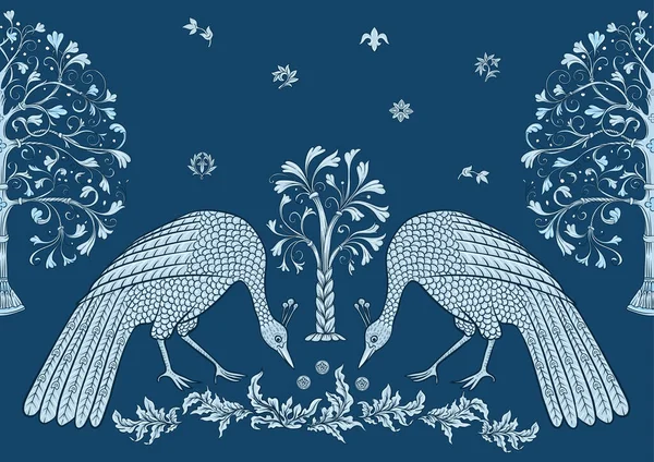 Byzantine traditional historical motifs of animals, birds, — Vettoriale Stock