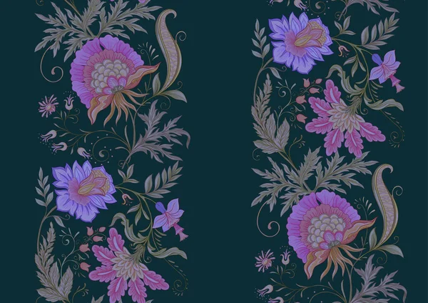 レトロ、ヴィンテージ、ジャコビアン刺繍スタイルの幻想的な花. — ストックベクタ