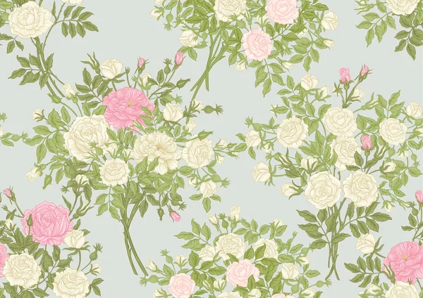 Rosas flores en las ramas. Millefleurs diseño floral de moda — Archivo Imágenes Vectoriales