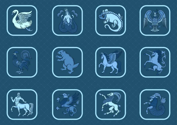 Animaux et créatures mythiques héraldiques. — Image vectorielle