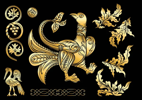 Byzantine traditional historical motifs of animals, birds, flowers and plants — стоковый вектор