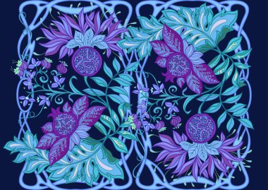 Dekoratif nar meyveleri ve çiçekler sanatın yeni stili, eski, eski, eski usul.