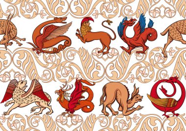 Ortaçağ mitolojisi hayvanları, illuminati el yazmaları.,