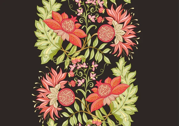 Dekorativa granatäpple frukter och blommor i art nouveau stil, — Stock vektor