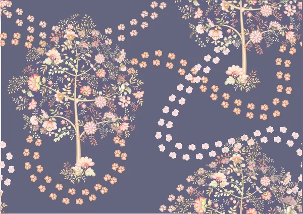 Lindas flores de fantasía con huellas de pata de gato — Archivo Imágenes Vectoriales