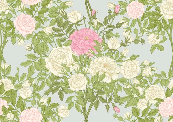 Rosen blühen an Zweigen. Millefleurs trendiges florales Design — Stockvektor