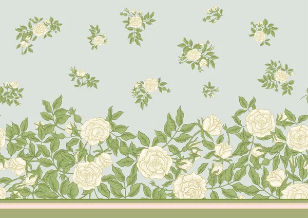 Rosas flores en las ramas. Millefleurs diseño floral de moda — Archivo Imágenes Vectoriales