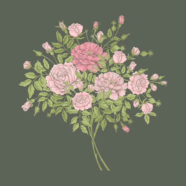 Τριαντάφυλλα σε κλαδιά. Millefleurs μοντέρνο σχέδιο λουλουδιών — Διανυσματικό Αρχείο