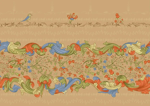 Floral vintage pattern. Medieval illuminati manuscript inspiration. — Stock Vector