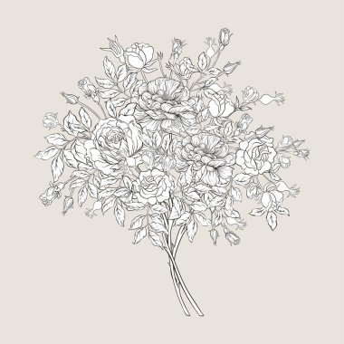 Dallardaki güller. Millefleur 'ların moda çiçek tasarımı