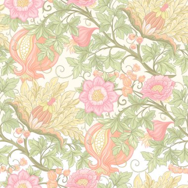 Fantezi çiçekleri retro, vintage, jacobean nakış tarzı. 